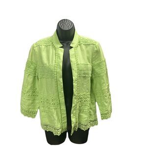 CHICO’S,‎ Women’s Green, Open Front, crochet blazer/jacket, Size1, US size 8/M